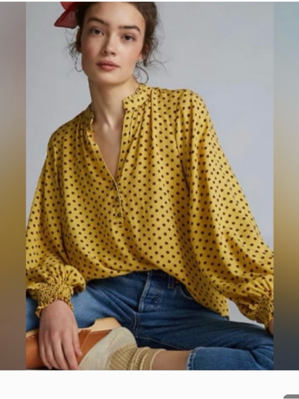 Maeve from Anthropologie Mustard Yellow Polka Dot Long Sleeve Blouse